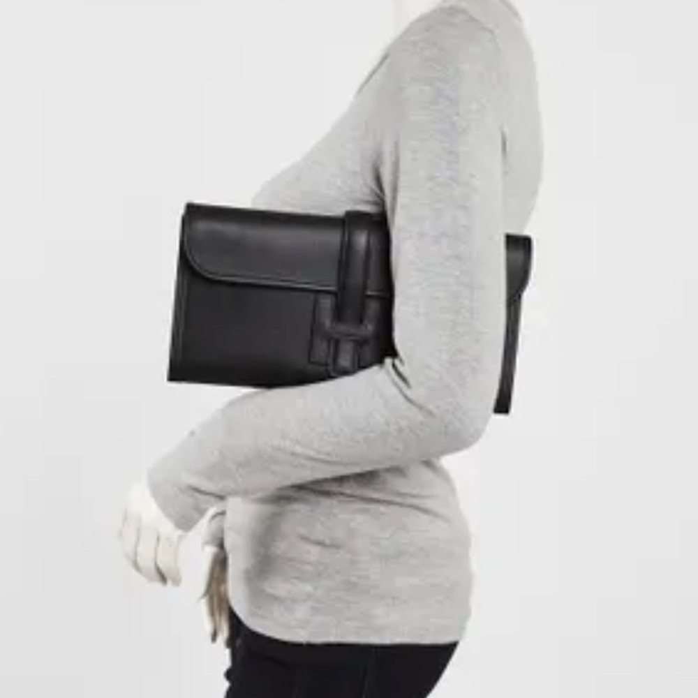 Hermes Black Leather Clutch Wristlet